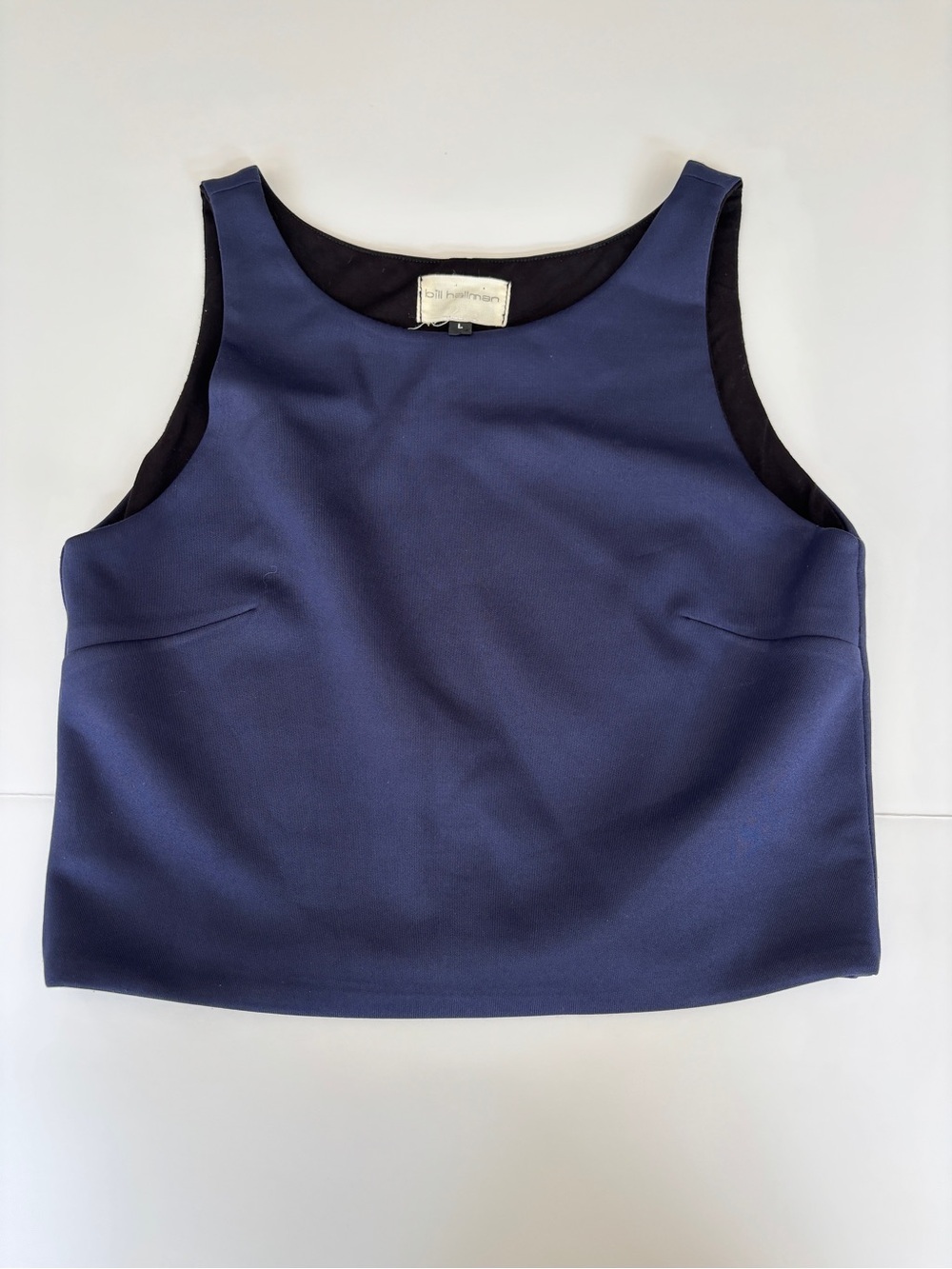 Bill Hallman Navy Scoop Neck Sleeveless Boxy Cropped Shell Top - Large